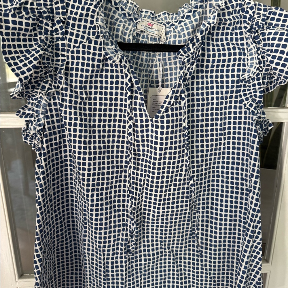 Vineyard Vines Navy and White Checkered Blouse
